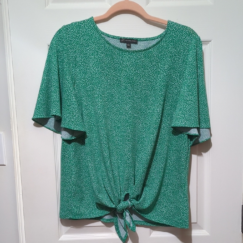 Adrianna Papell Green Short Sleeve Tie Front Top